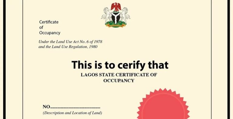 lagos real estate due diligence showing an image of a certificate of occupancy(c of o) pictured by ATLAS Realtors