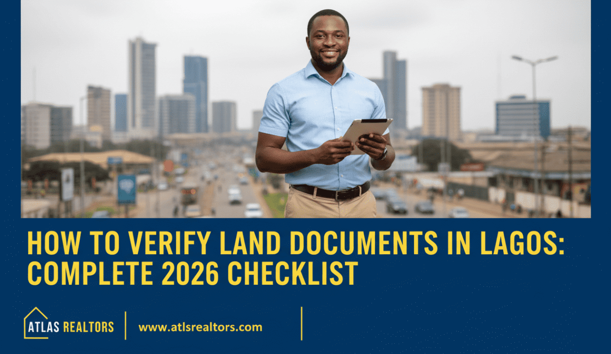 verify land documents in lagos showing a picture of a chart and a man holding a tablet revealed by atlas realtors
