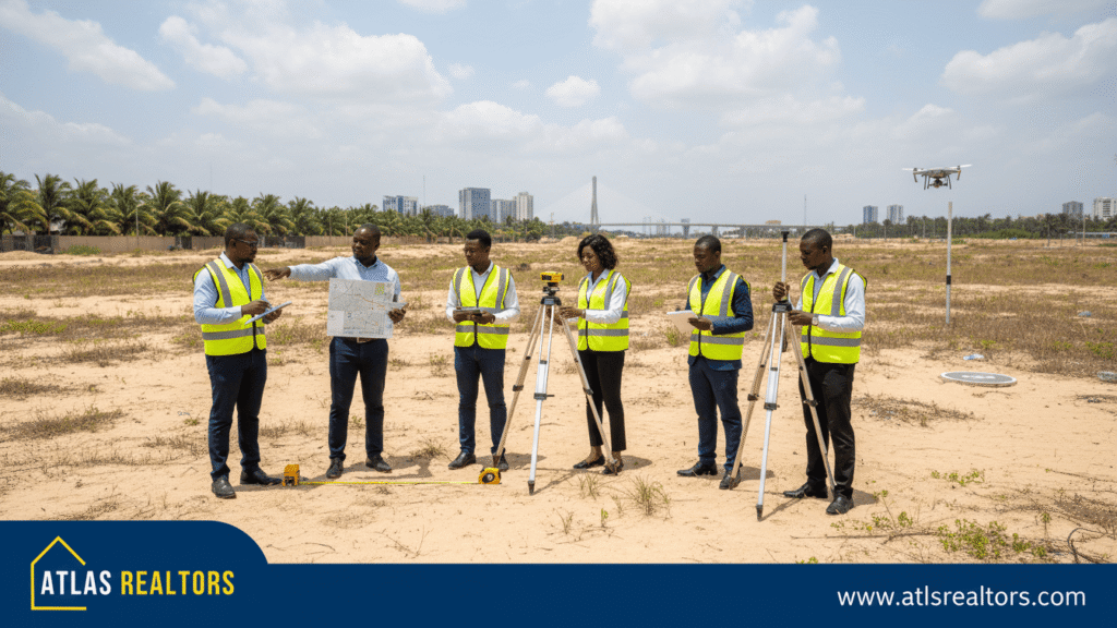 verify land documents in lagos showing a group of realtors doing physical inspection and gps verification in lekki lagos revealed by ATLAS Realtors