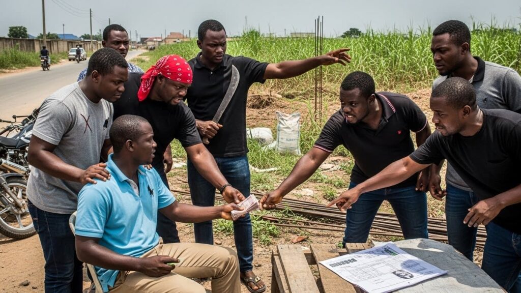 land scams in lekki showing a picture of Omo-Onile Extortion Scheme with a young man revealed by ATLAS REALTORS