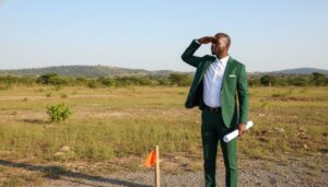 Picture of a gbenga adeyeye in a land site location inspecting a land