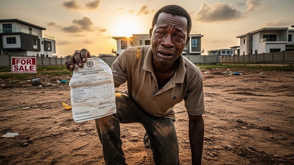 Property Scams in Lagos: How Nigerians Abroad Can Avoid Fraud and Invest Safely Property scams in lagos showing a picture of a scammed man crying on buying a land revealed by ATLAS REALTORS