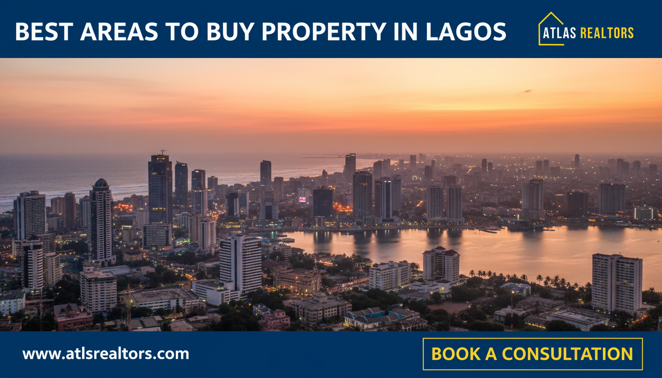 best areas to buy property in lagos showing a picture of a lagos skyline revealed by ATLAS Realtors