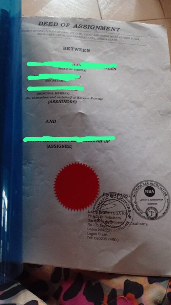 land documents in lagos showing a picture of deed of assignment showcase by atlas realtors
