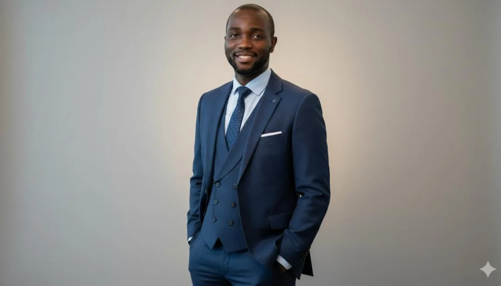 Home picture of a lagos real estate realtor - gbenga adeyeye in a blue suit