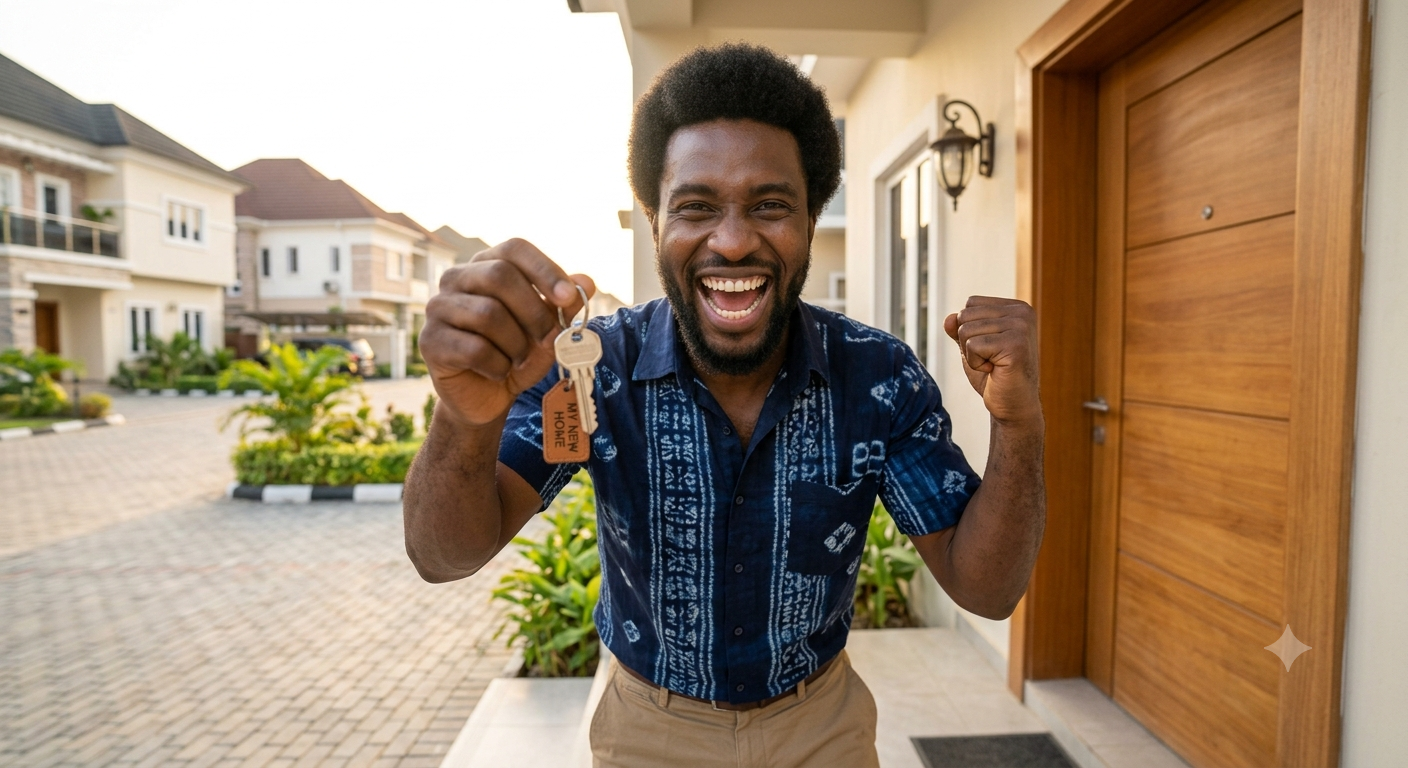 buy property in nigeria from canada showing a picture of a man holding his house key revealed by atlas realtors