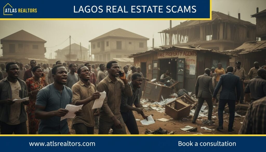 buy land in ajah showing a picture of group of people that are scammed in lagos real estate pictured by atlas realtors