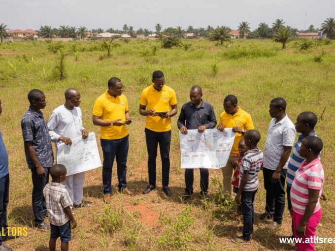 buy land in ajah showing a picture of group of people in a plot of land in ajah pictured by atlas realtors