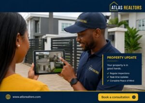 Remote Property Monitoring in Nigeria Showing a Picture of ATLAS REALTORS TEAM SHOWING A NIGERIA DIASPORA WOMAN HER PROPERTY