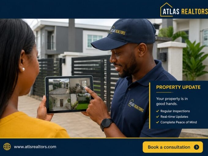 Remote Property Monitoring in Nigeria Showing a Picture of ATLAS REALTORS TEAM SHOWING A NIGERIA DIASPORA WOMAN HER PROPERTY
