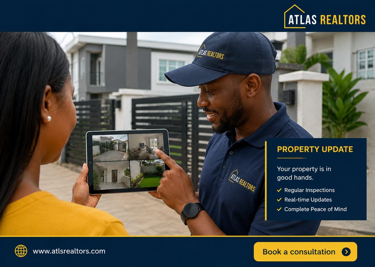 Remote Property Monitoring in Nigeria Showing a Picture of ATLAS REALTORS TEAM SHOWING A NIGERIA DIASPORA WOMAN HER PROPERTY