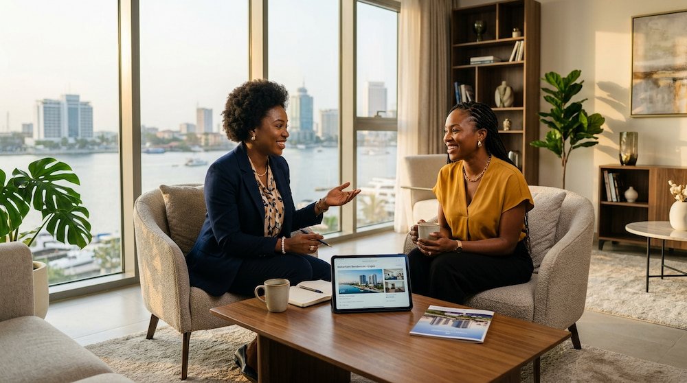 real estate consultation in lagos showing a woman talking to a lady revealed by atlas realtors