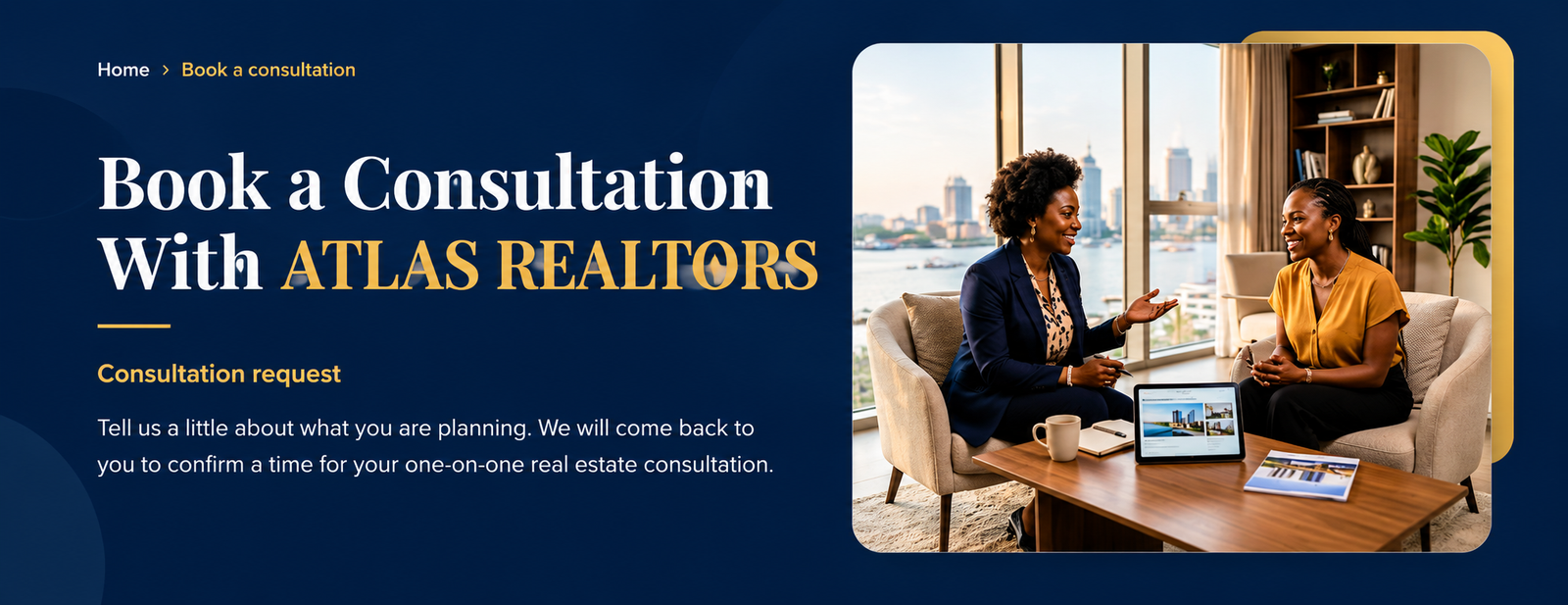 real estate consultation in lagos showing a picture of twwo people booking a consultation with atlas realtors.